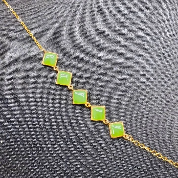 和田玉（碧玉）手链银S925镀金镶嵌