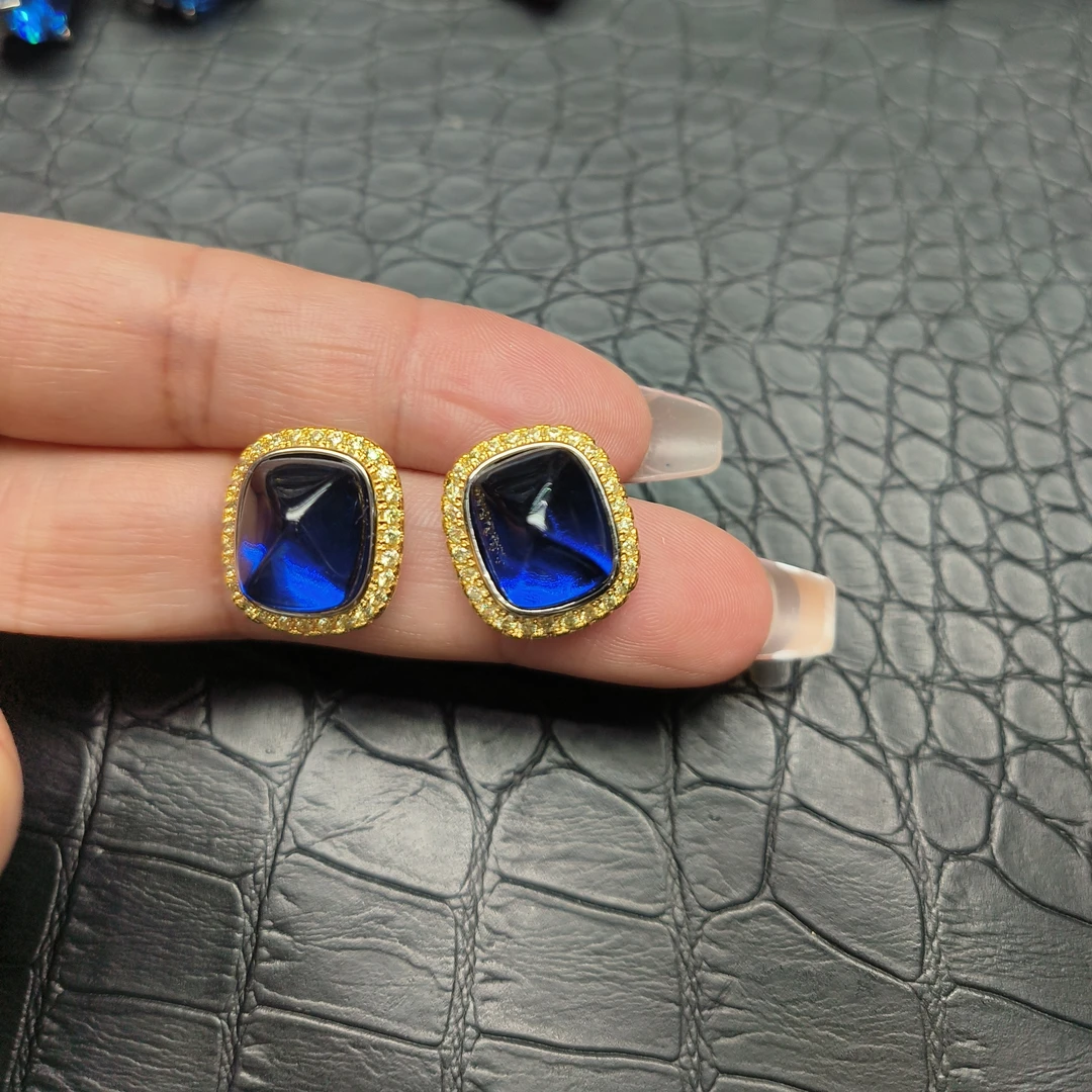 培育蓝宝石轻奢高定糖塔耳钉78