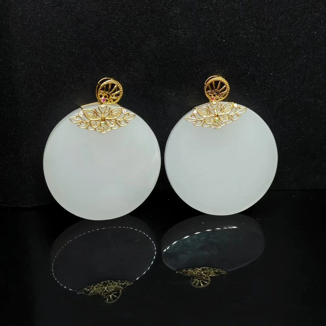 18k金和田玉圆牌吊坠赠高货绳JL01【多样性发其一】约34-5mm