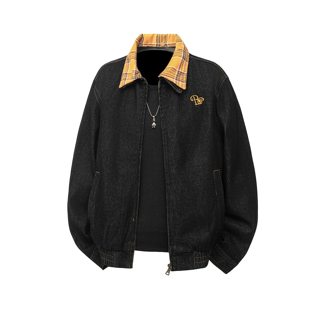 复古拼接牛仔外套男秋季新款设计感小众工装休闲短款夹克上衣