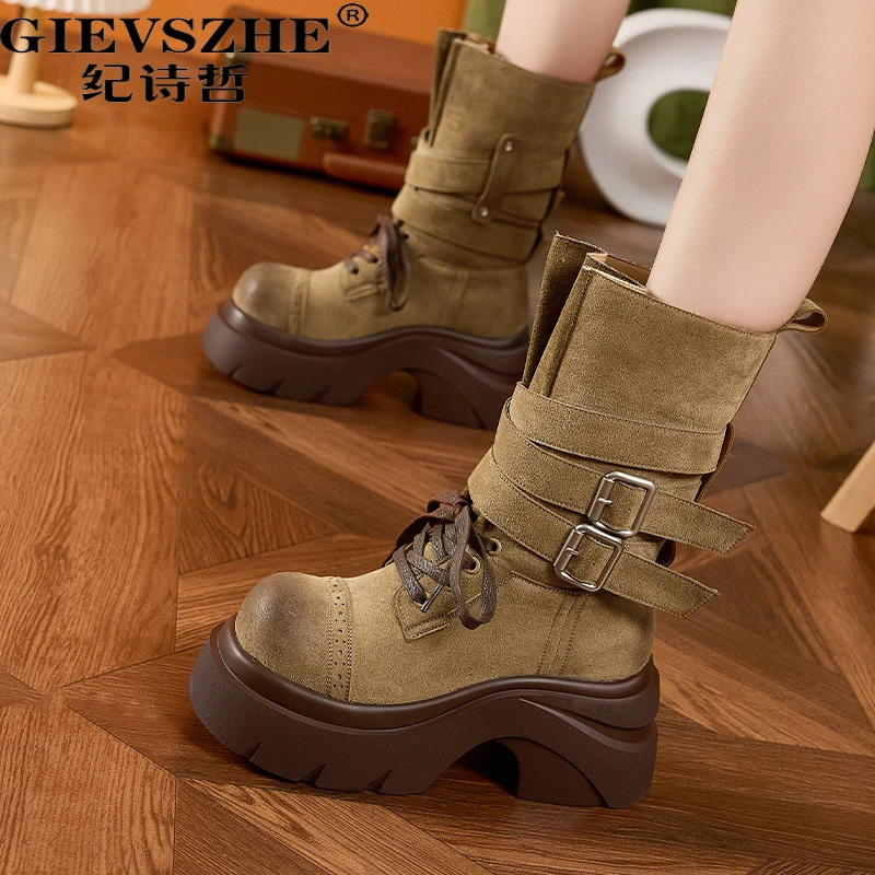 【流光高智】纪诗哲靴子厚底粗跟秋冬女靴百搭圆头马丁靴英伦风单靴