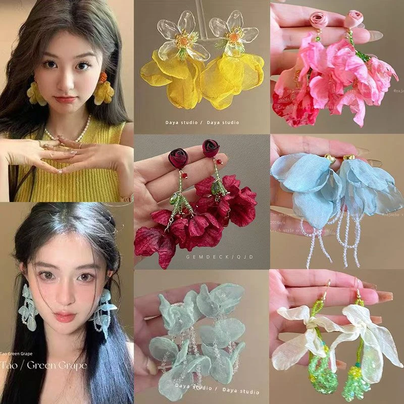 合金耳饰 夏天海边超仙度假花朵花瓣耳环网红高级感个性甜美耳饰