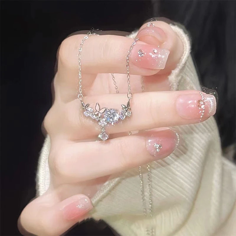 冷淡风蝴蝶水滴项链夏温柔甜美百搭轻奢小众高级设计感超仙气质