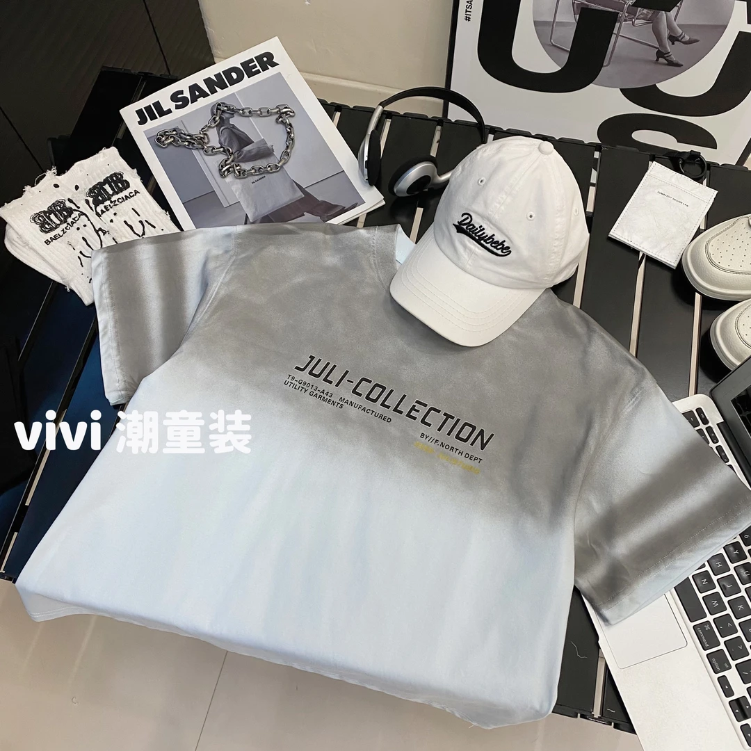 VIVI白色童装2025夏季潮牌中大童做旧水洗短袖T恤上衣夏装儿童