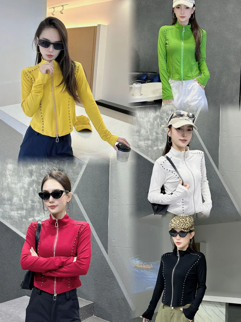 D6855长袖短款秋款立领女拉链短外套修身型