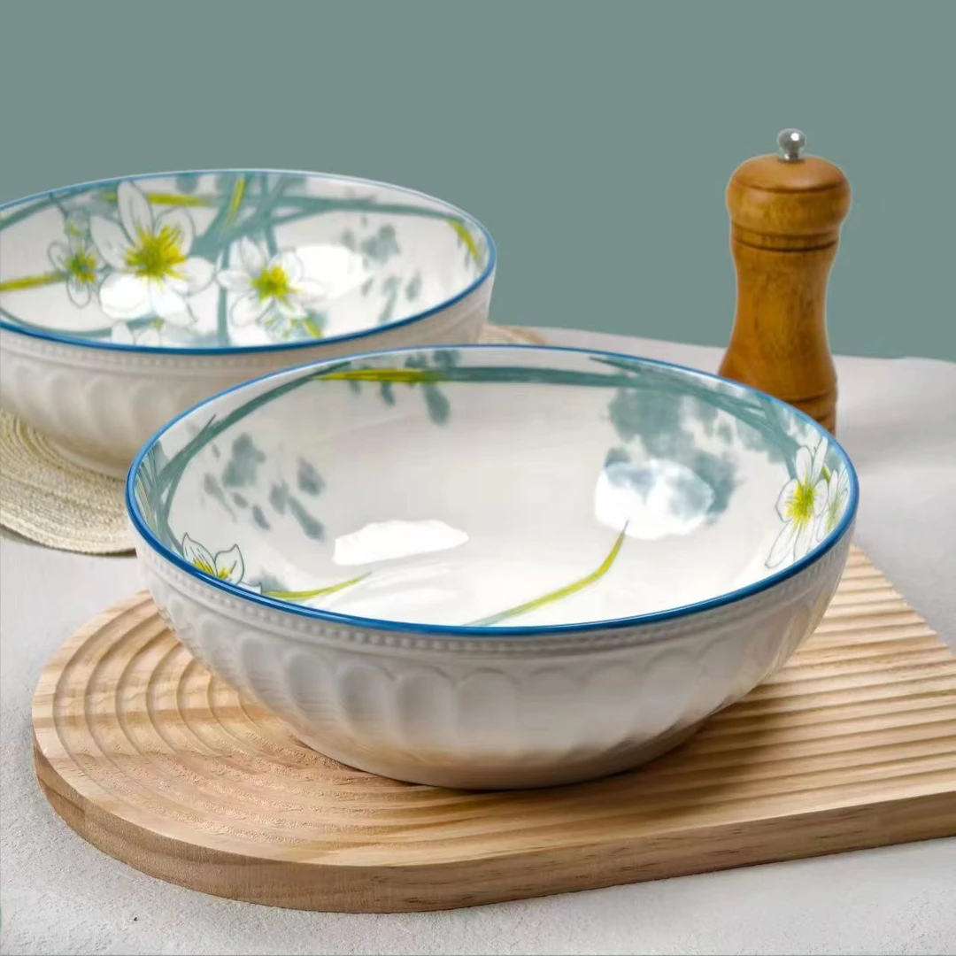 水仙花9英寸浮雕碗2个/破损瑕疵先联系客服补发/包满意