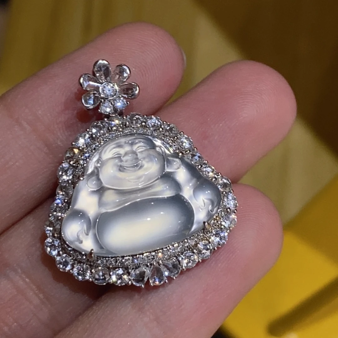 翡翠18K金镶嵌颈饰天然缅甸A货翡翠