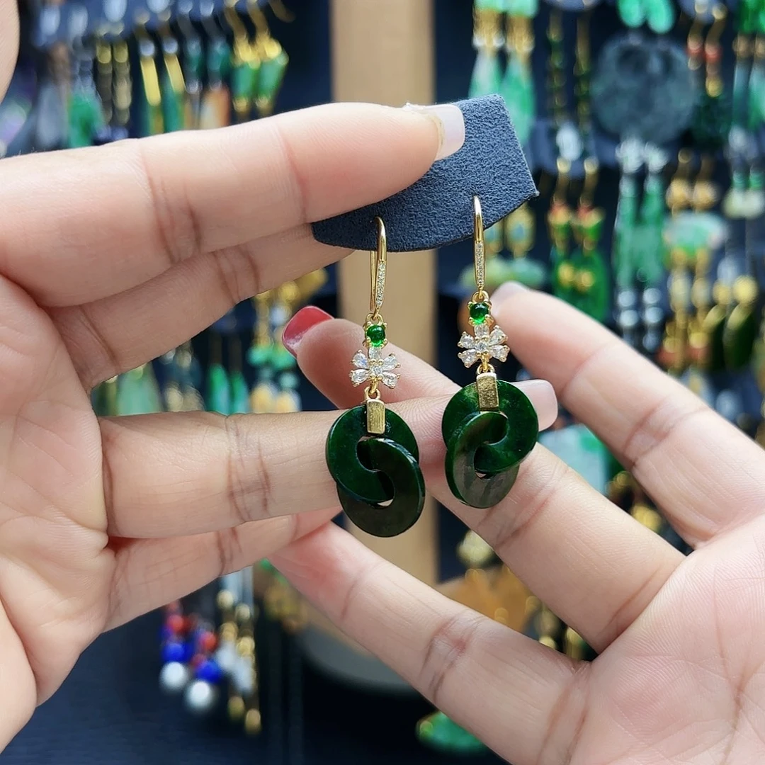 好***情翡翠银S925镶嵌耳饰耳坠