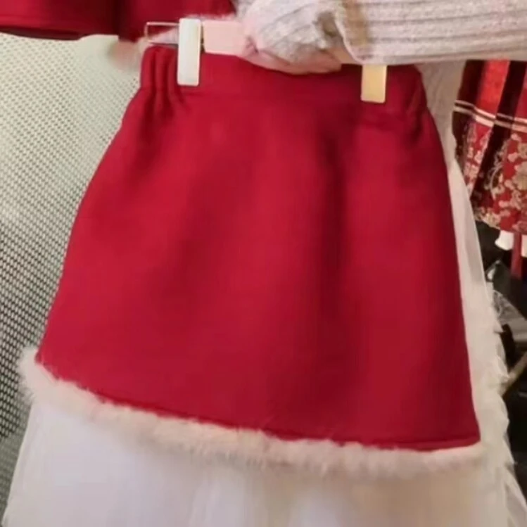 【豆子】女童中国风古风毛呢外套马面裙套装9652