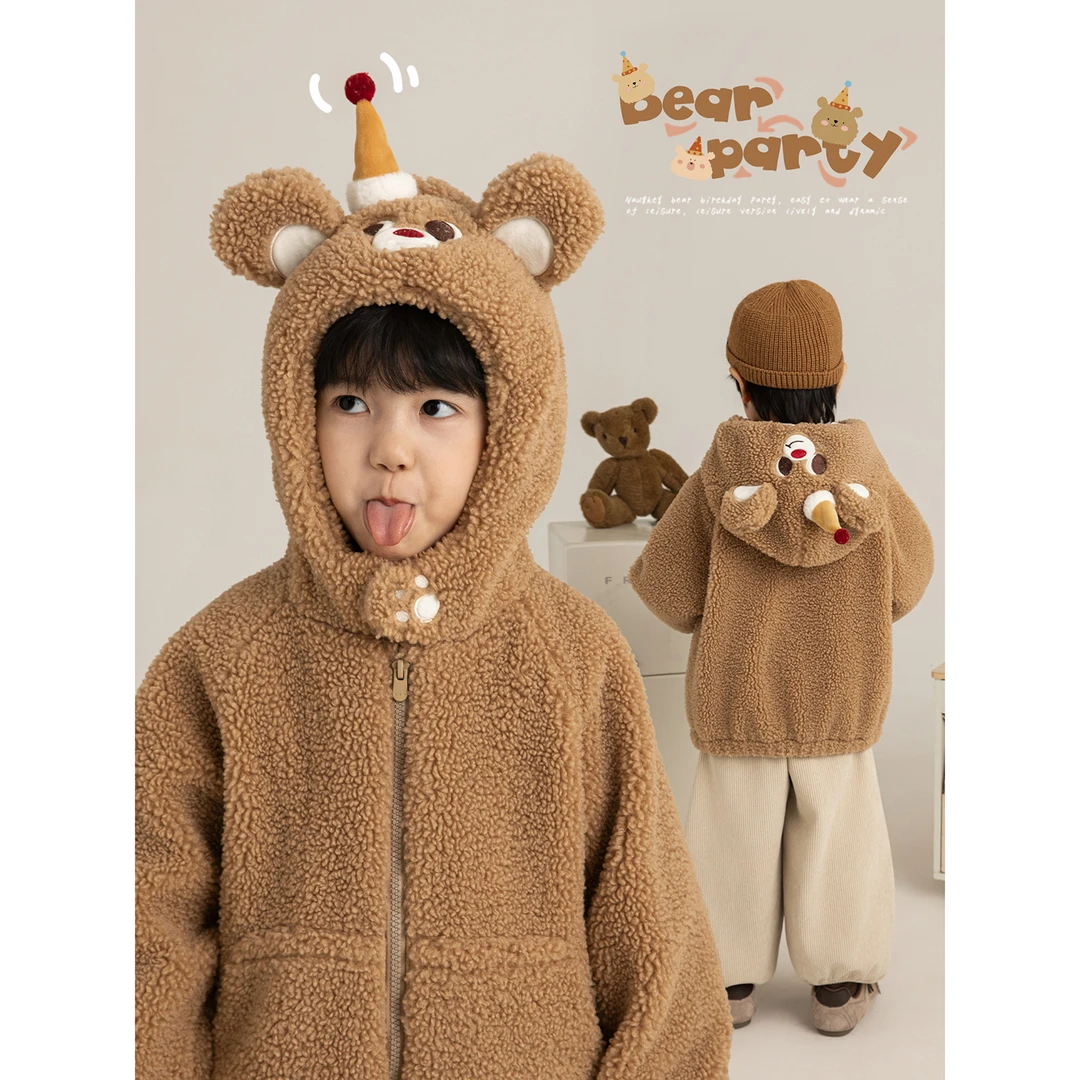 YOEHYAUL/幼悠冬三波【萌熊派对】男童原创设计 保暖毛绒外套 N6995