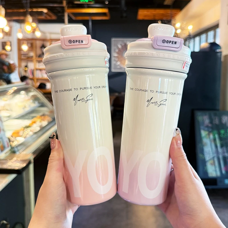 简约保温杯女生高颜值可爱水杯便携办公室茶水分离杯学生上学杯子