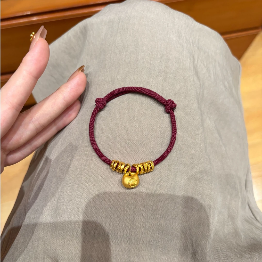 瑞诺珠宝黄金小胖福盘缠红绳手链女999足金本命年手绳礼物送女友