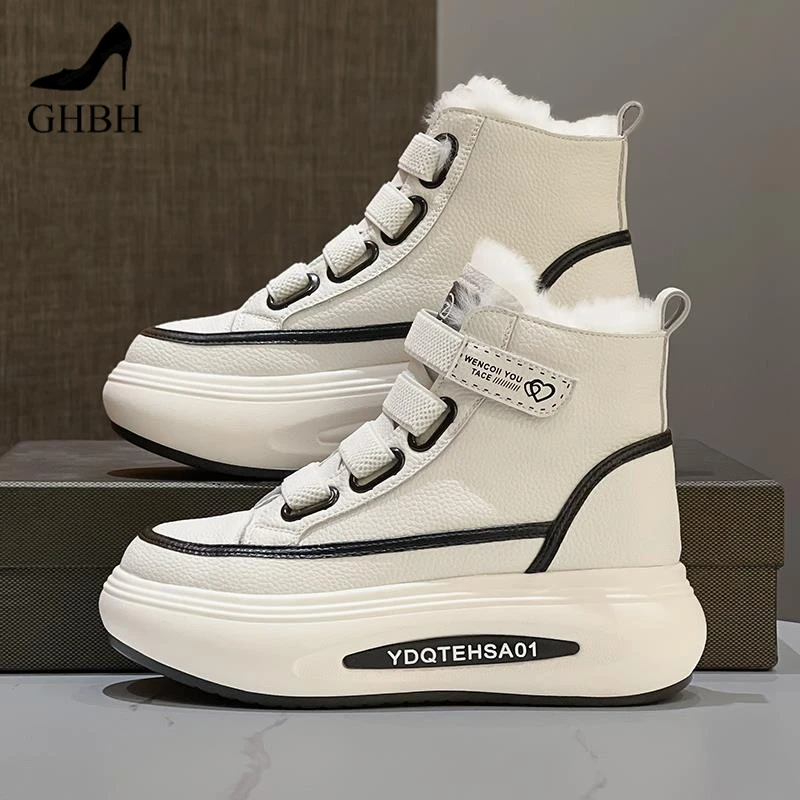 雪地靴女冬季加绒加厚2025新款保暖棉鞋魔术贴休闲厚底高帮小白鞋