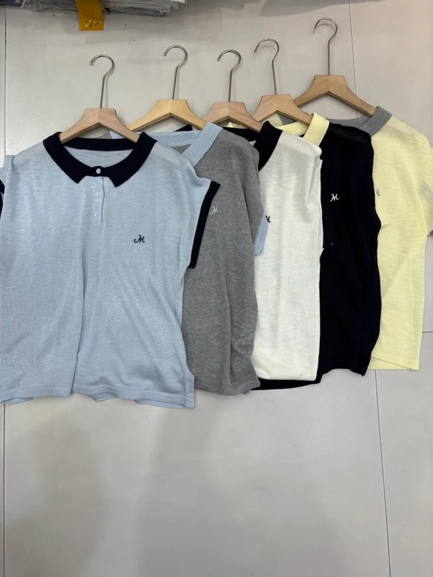 夏季新款撞色POLO领刺绣时尚短袖冰丝针织衫上衣001