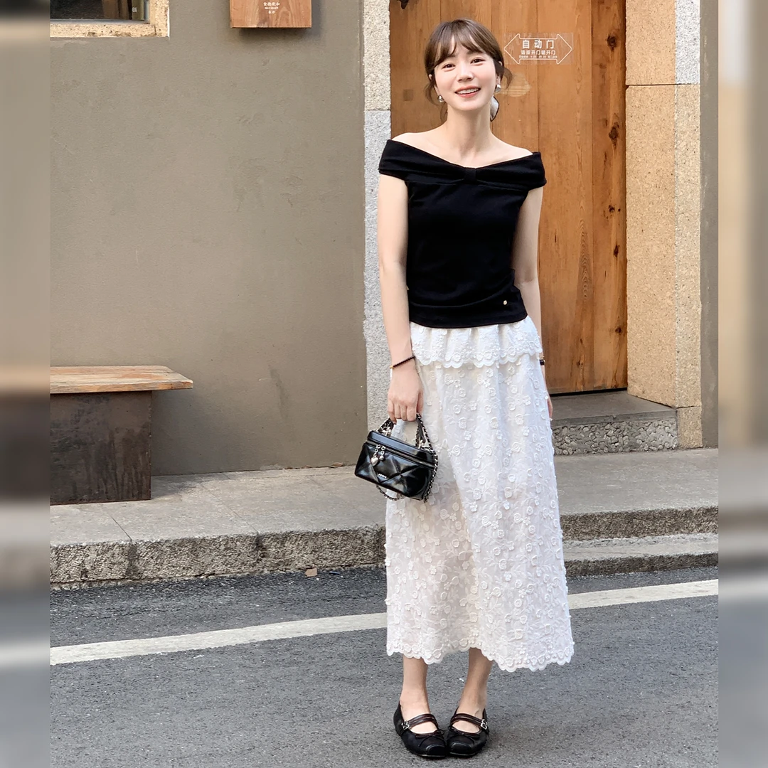 【华漂亮】【栀子花墙】FS504X077立体叠感半身裙