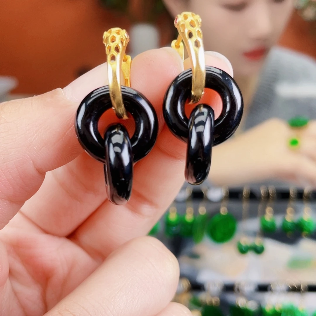 翡翠银S925镶嵌耳饰