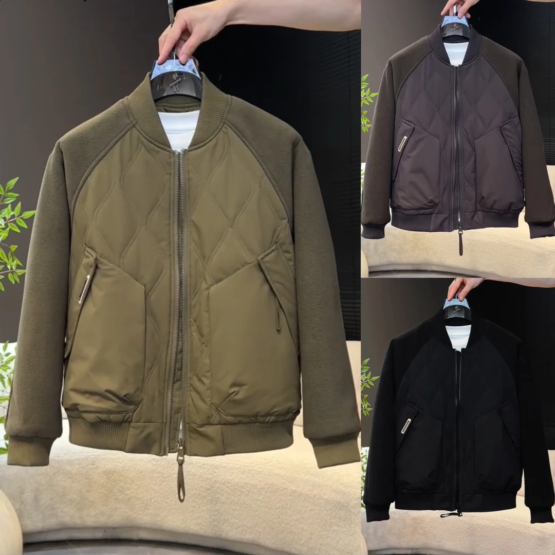 冬季新款摇粒绒拼接棒球领棉服外套男士时尚百搭保暖夹棉夹克