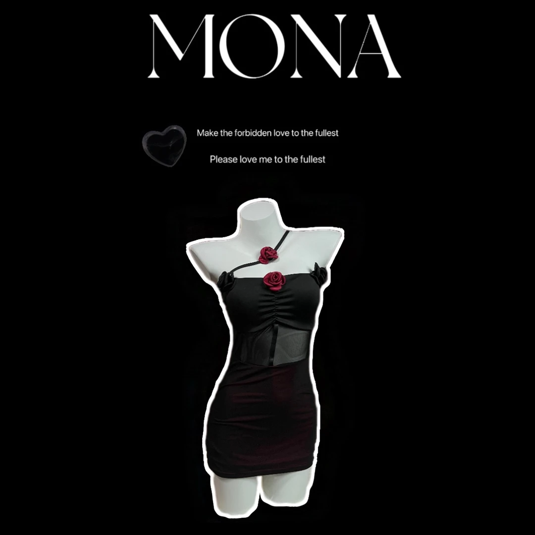 「MONA」加州之爱 暗黑性感风超辣挂脖带胸垫抹胸修身包臀睡裙