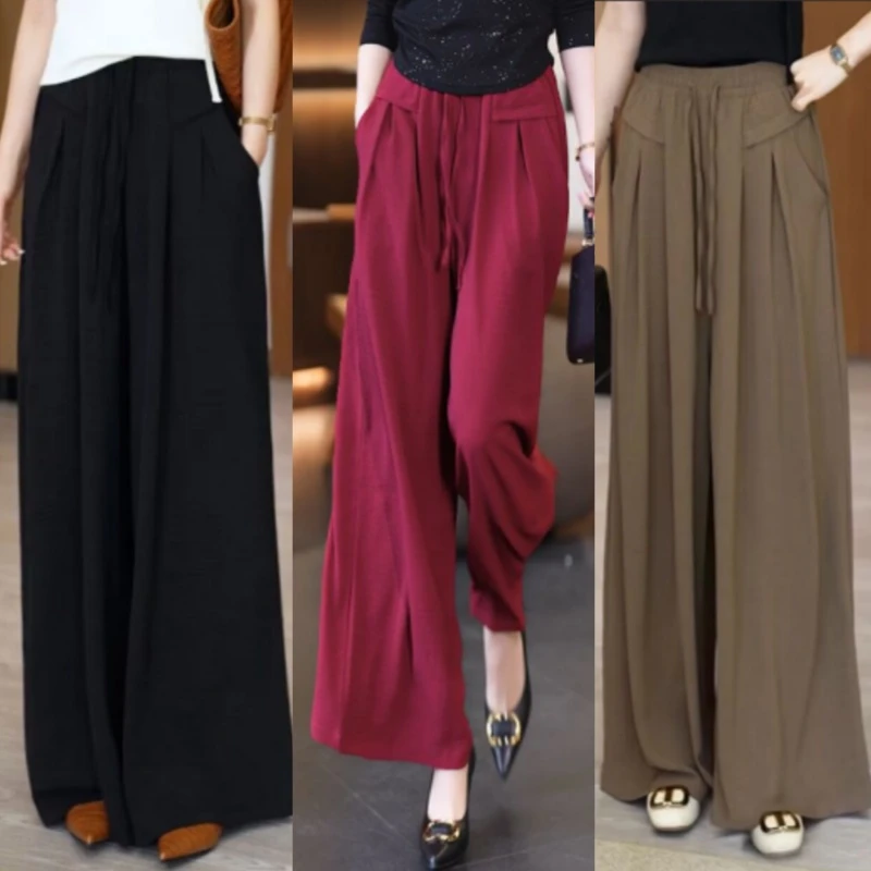 阔腿裤子女夏裙裤高腰垂感小个子九分裤薄款显瘦宽松休闲裤裙冰丝