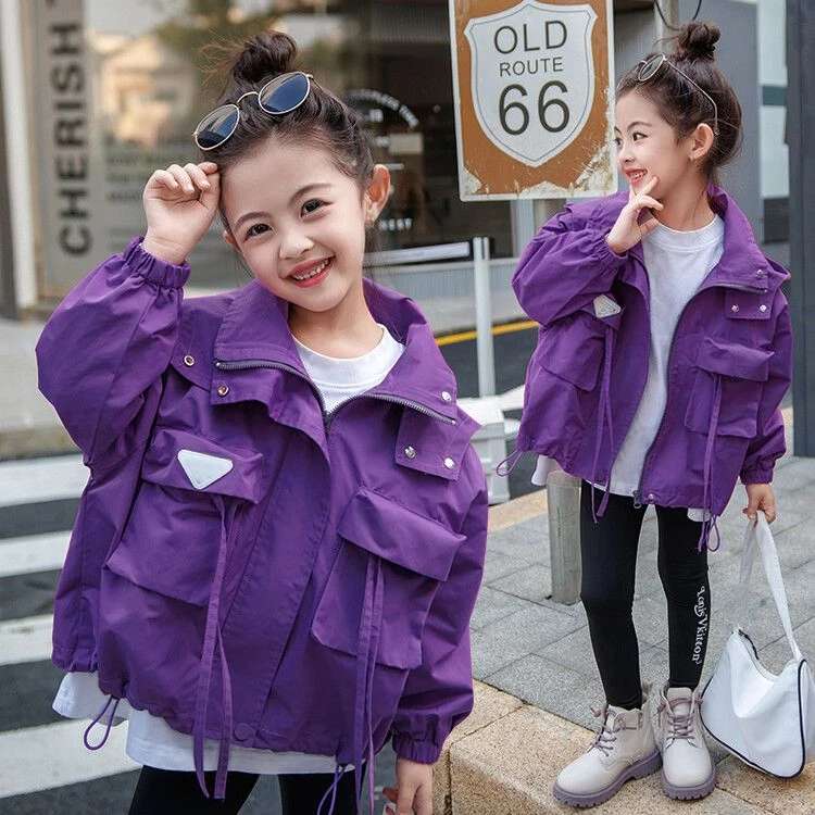 女童秋款洋气休闲宝宝韩版时髦外套小童中大童风衣宽松网红派克服