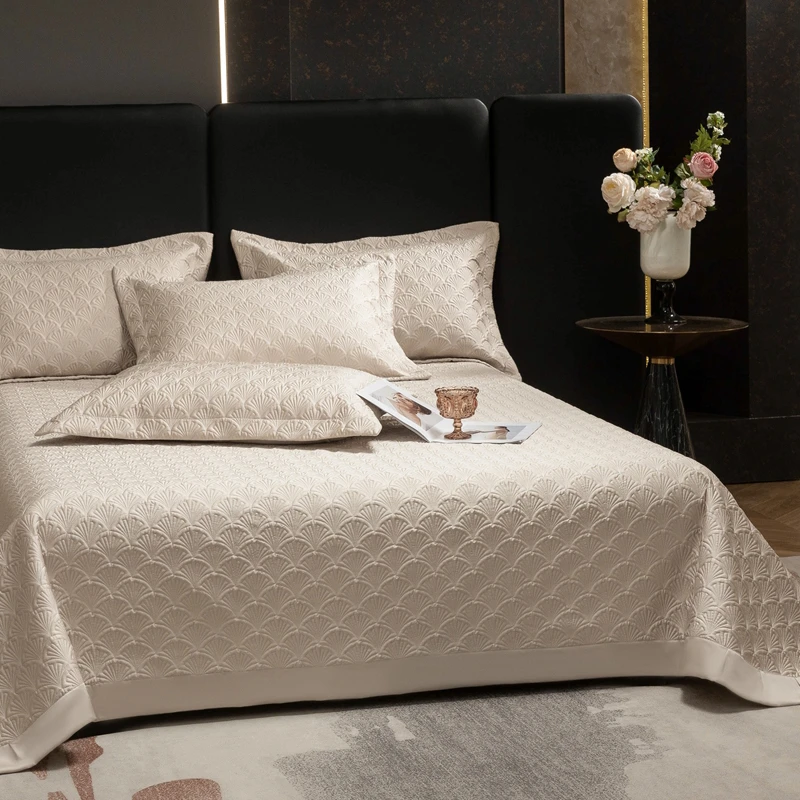 轻奢120支高端莱塞尔兰精天丝床盖三件套夏季绗缝夹棉加大床单