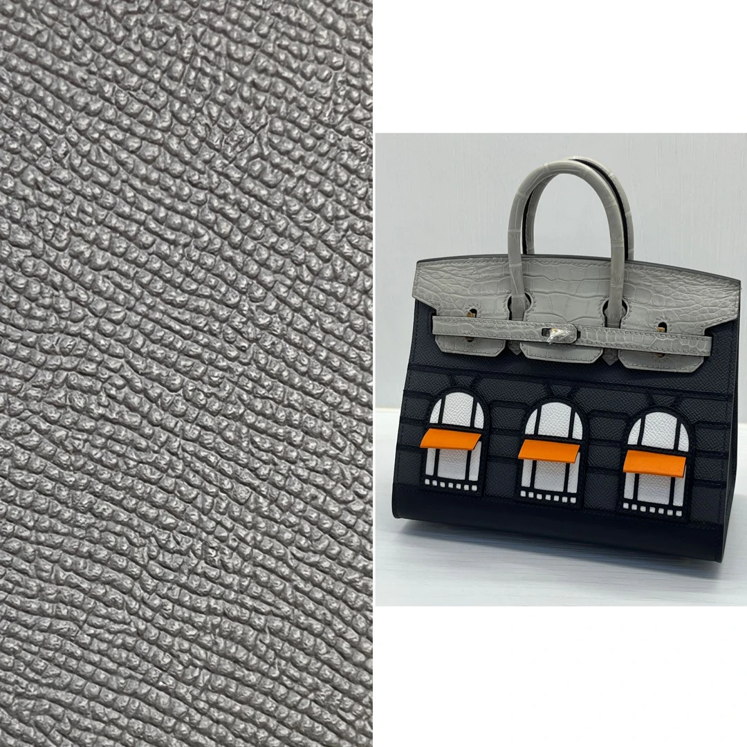 【无铭手工定制】鳄鱼拼皮灰房子高奢手提女包