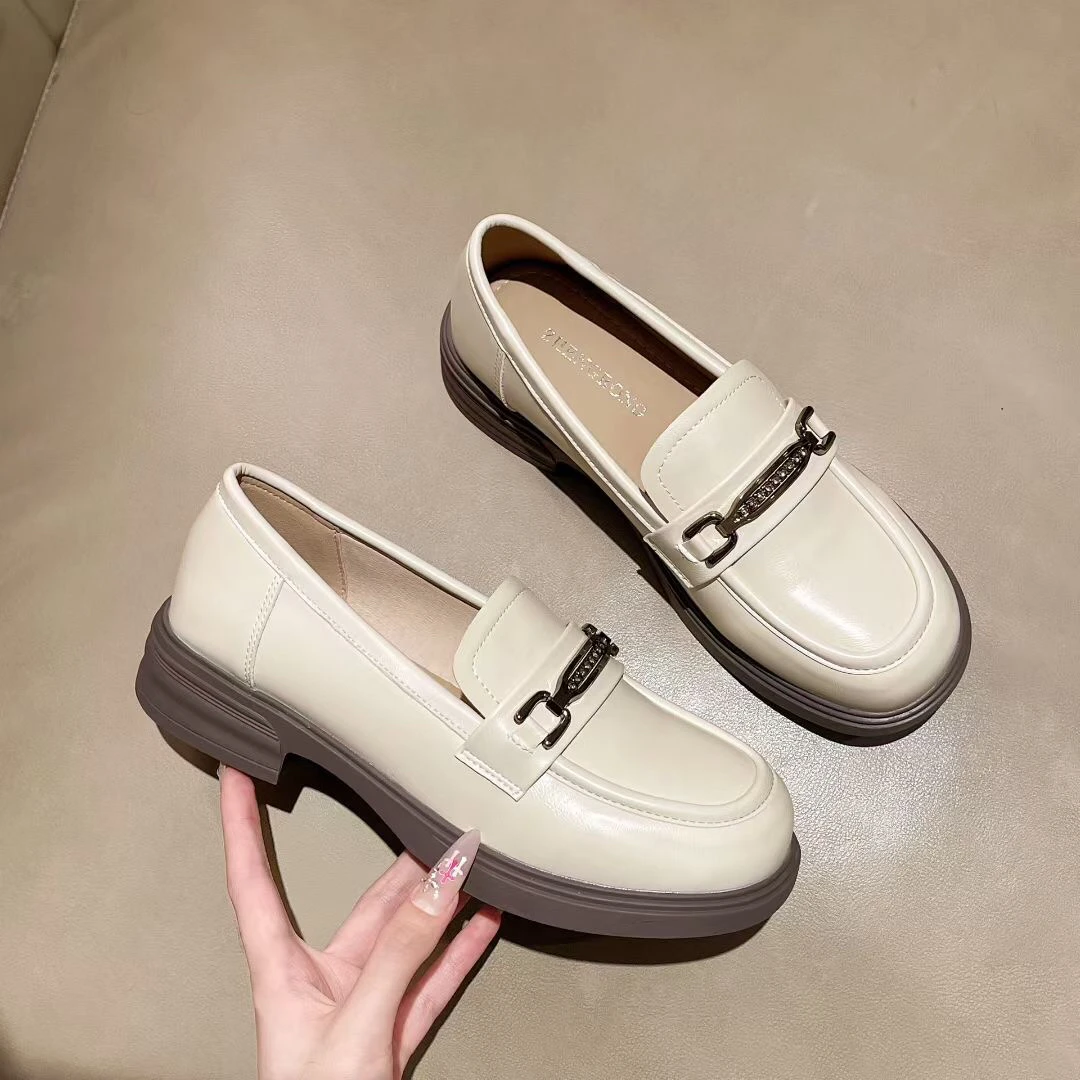 休闲春夏秋冬乐福鞋3厘米厚底夏季一脚蹬妈妈鞋秋季皮鞋英伦风