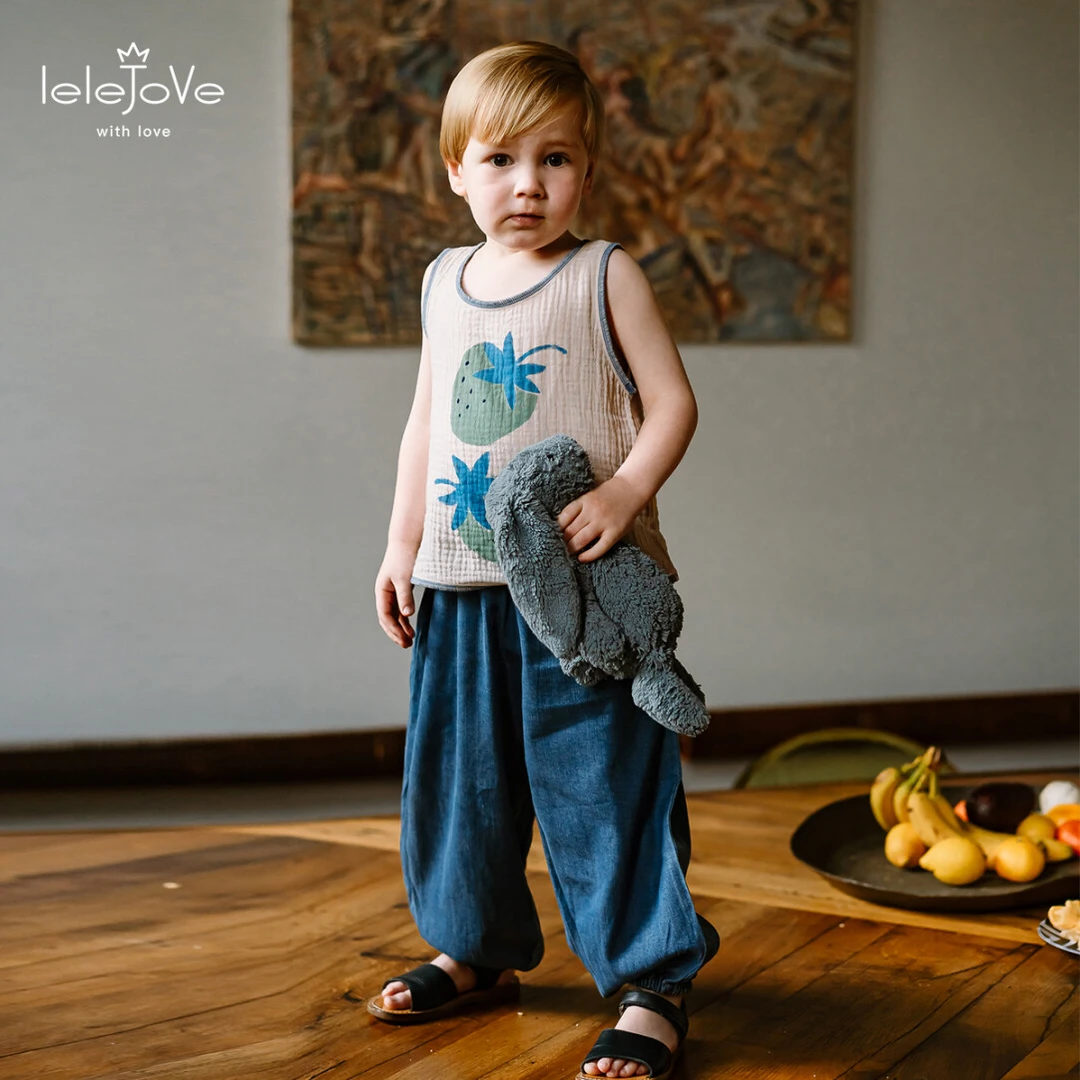 lelejove北欧风夏日男女宝同款褶皱肌理透气凉感背心5AU32234