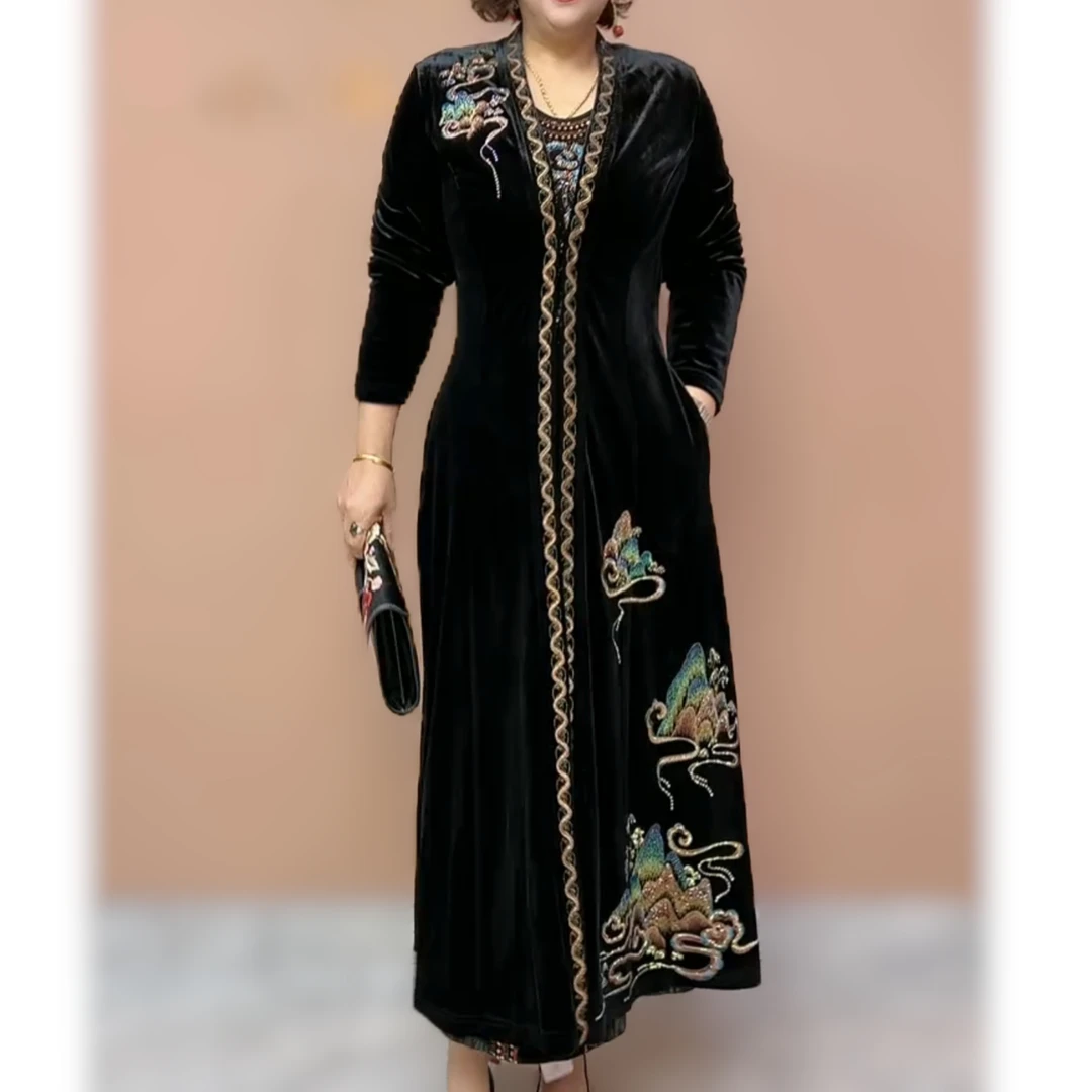 风衣长袖新款法式长款常规绣花秋季重工刺绣女装修身型时尚外套