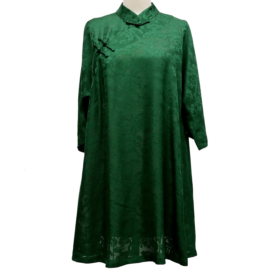 元始华风香云纱绿色绞萝右开襟长衬衫-H