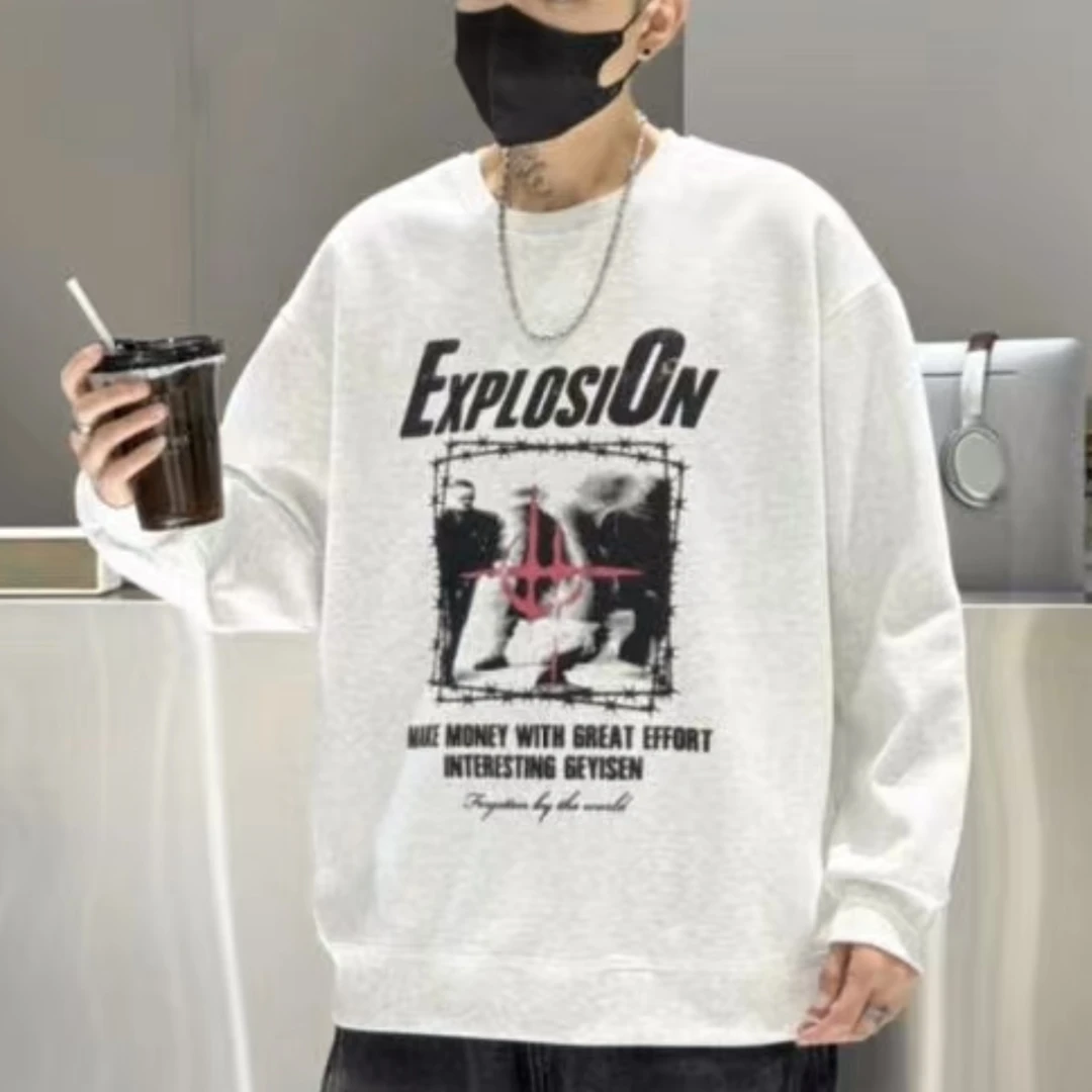 2602男女生潮牌圆领卫衣休闲百搭宽松潮流印花长袖时尚秋季ins