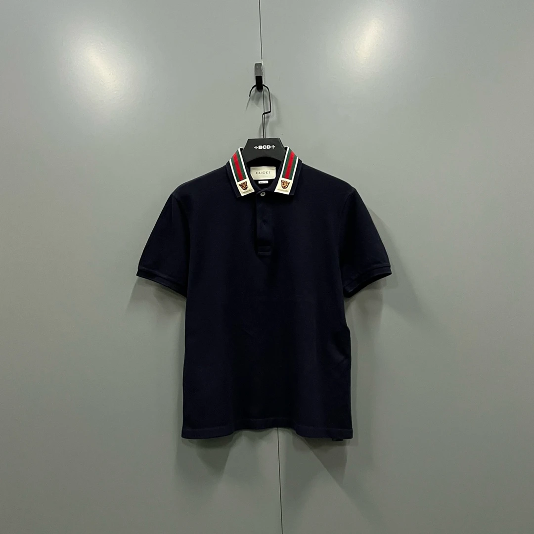 95新 GUCCI/古驰 (ll) 领口虎头条纹polo衫 M码/205894