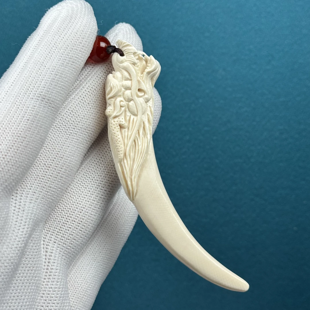 H24-03天然猛犸牙 雕刻龙牙尖 12.4*88.2mm支持复检假一罚十