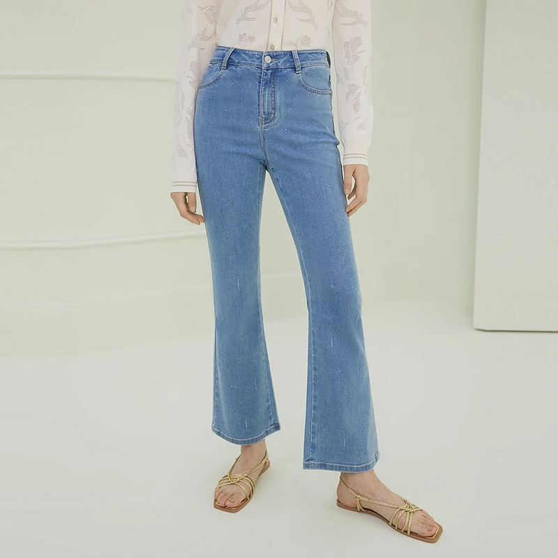 firststation经典渐变手工贴钻直筒阔腿休闲裤女25夏新款J603A