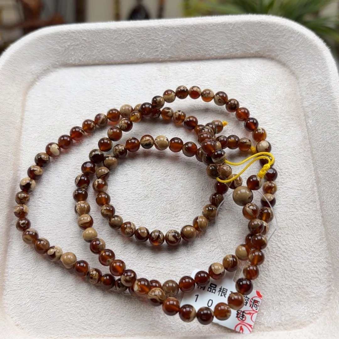 琥珀未镶嵌手链根珀溶洞妖花108卡5+