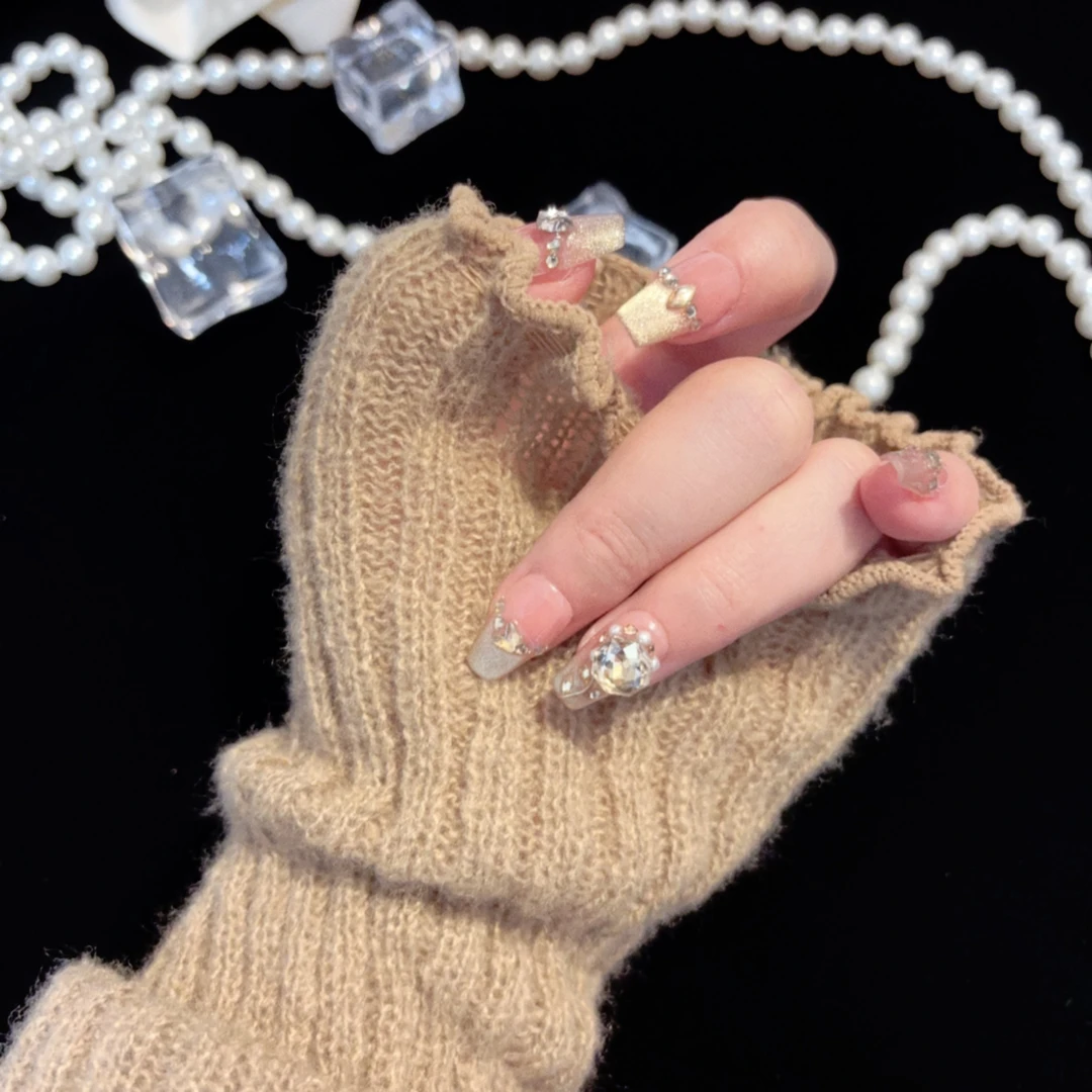 【B040】手工穿戴甲法式猫眼渐变爆闪显白公主千金风美甲