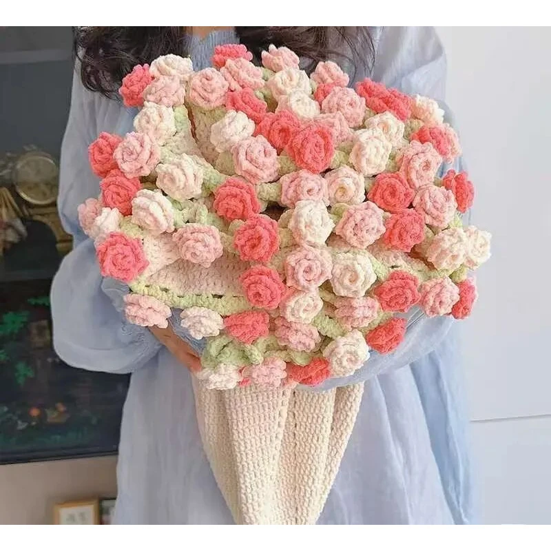 尖角玫瑰花毯情人节编织花束勾针diy材料包花朵毛毯【七夕情人节】