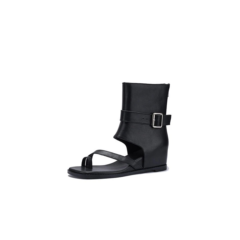 黑色休闲高帮时装凉鞋厚底平底凉靴