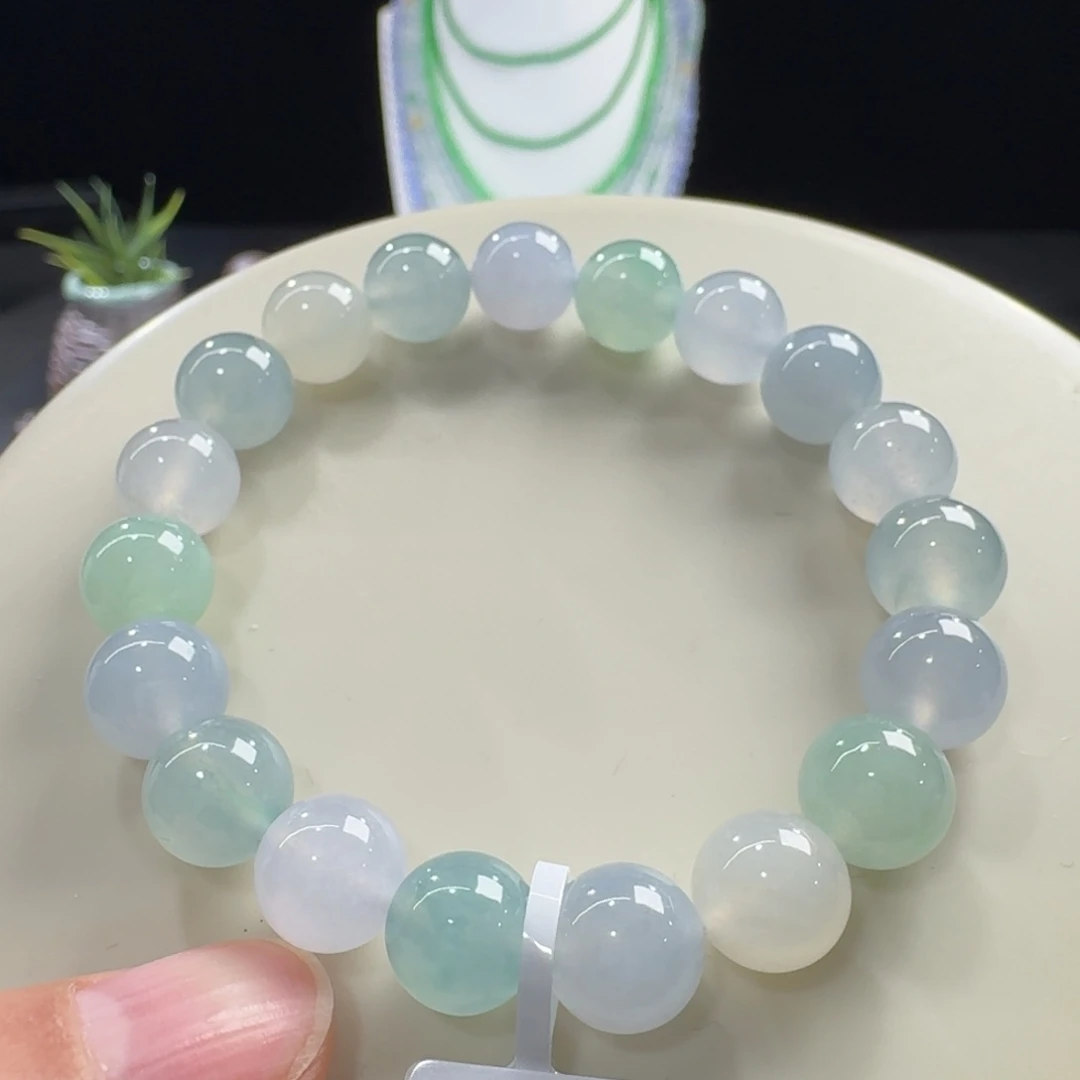 满***水翡翠未镶嵌手链冰胶马卡龙多宝单圈10mm