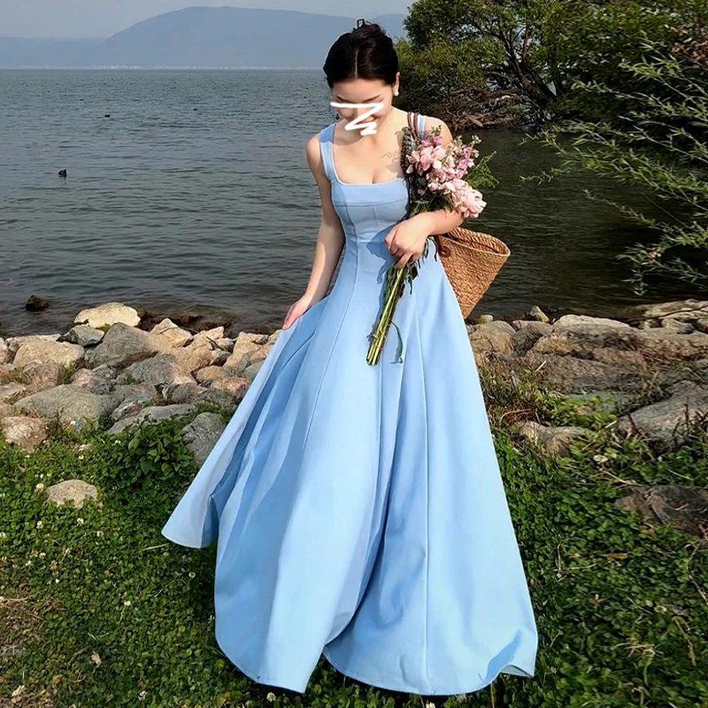 1926法式绝美蓝色吊带连衣裙子女夏季2025年新款海边度假收腰长裙