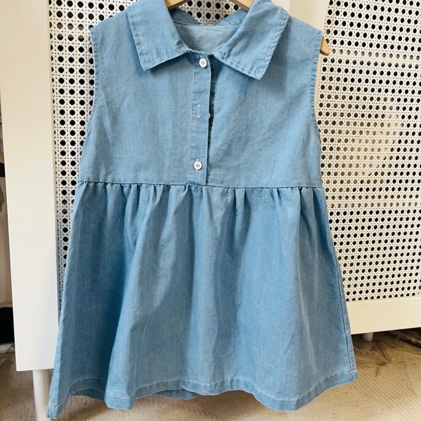 女童2025夏季牛仔翻领背心连衣裙