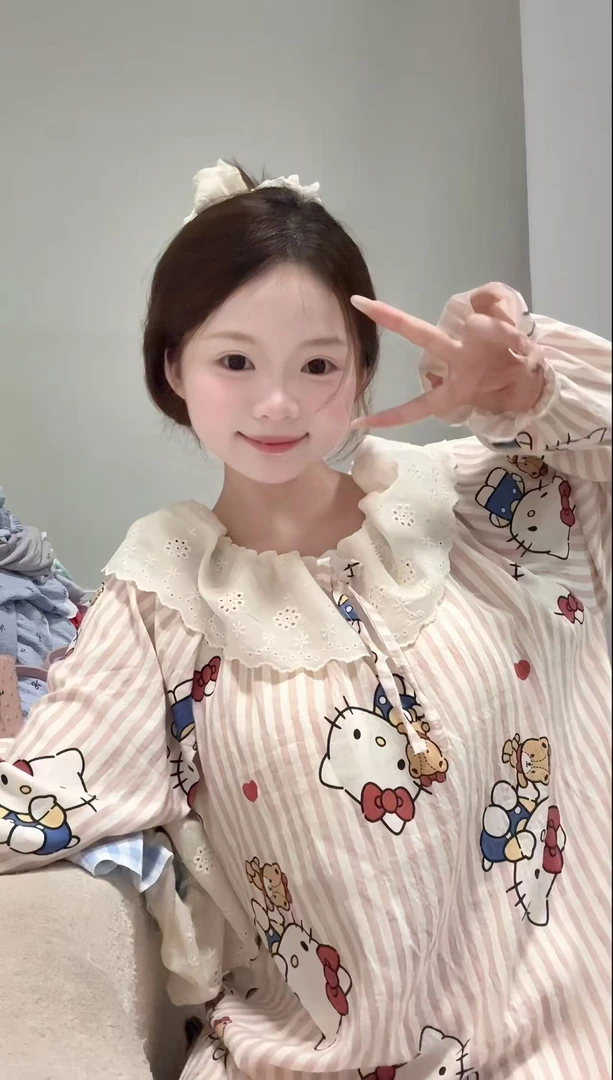 编号【A401-A450】长袖睡裙少女印花亲肤透气带胸垫睡衣家居服睡裙
