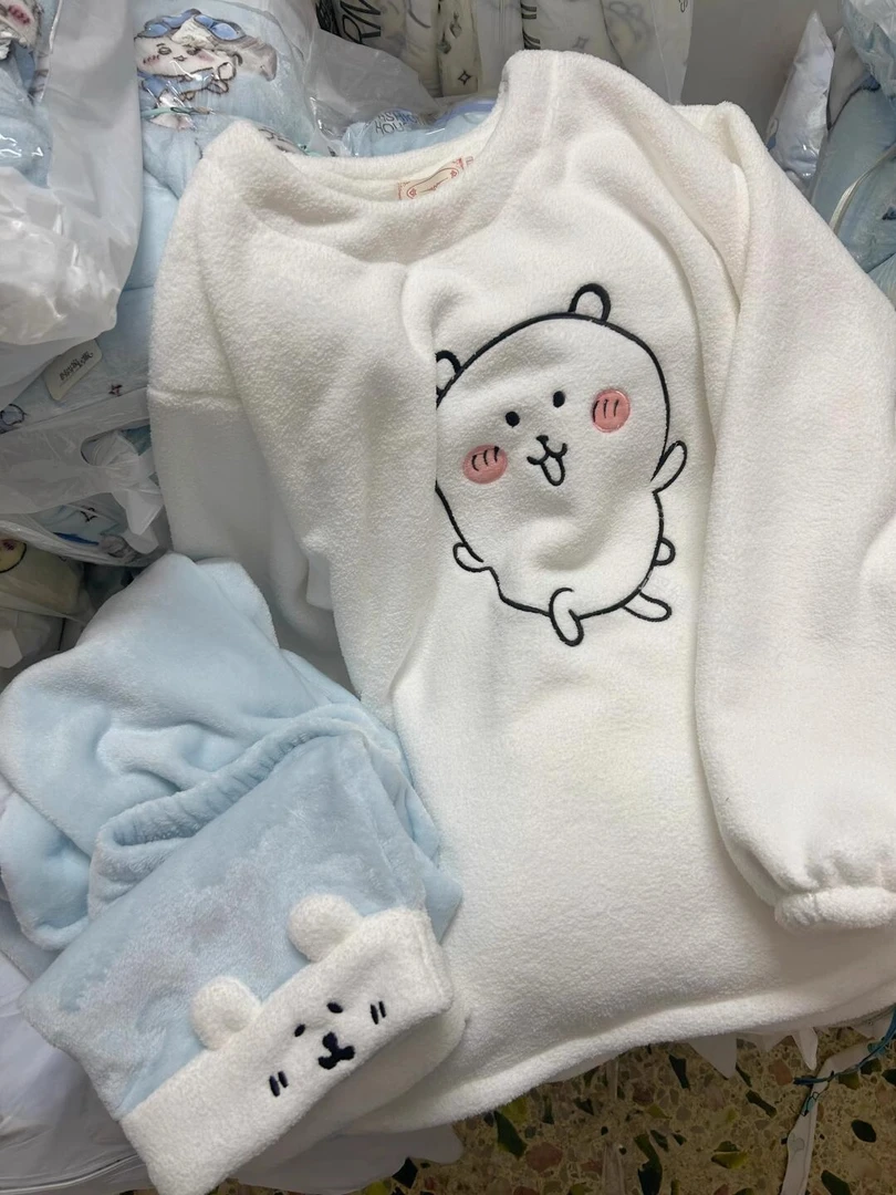 可爱自嘲熊珊瑚绒睡衣女款2024新款冬季款加绒加厚日系家居服套装