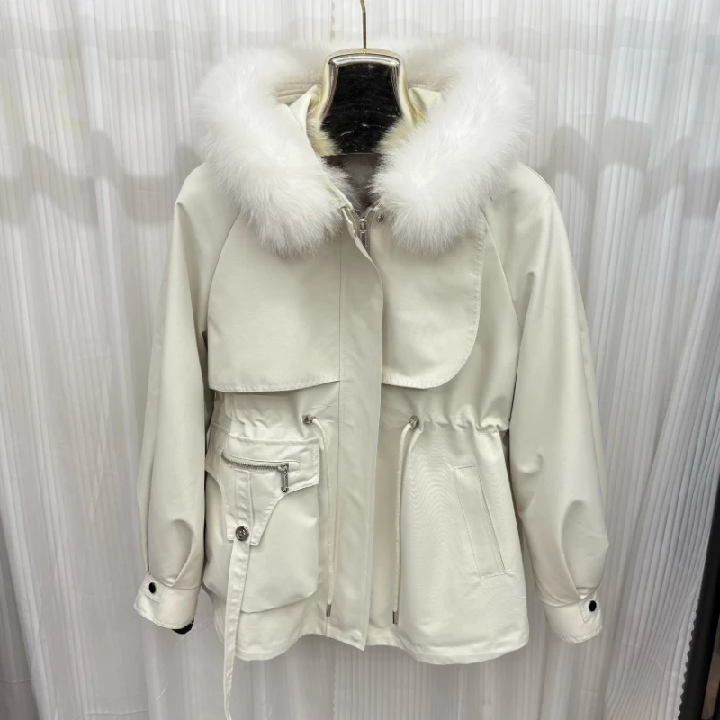 狐狸毛领水貂内胆万人迷女士皮草派克服兔毛袖可拆卸时尚保暖外套