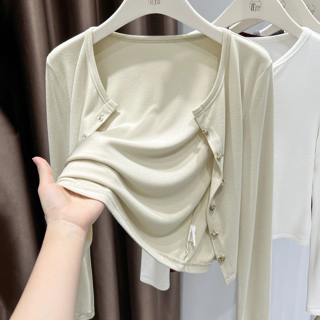 长袖针织开衫外套女高级感秋冬加厚德绒小个子穿搭磨毛澳绒上衣