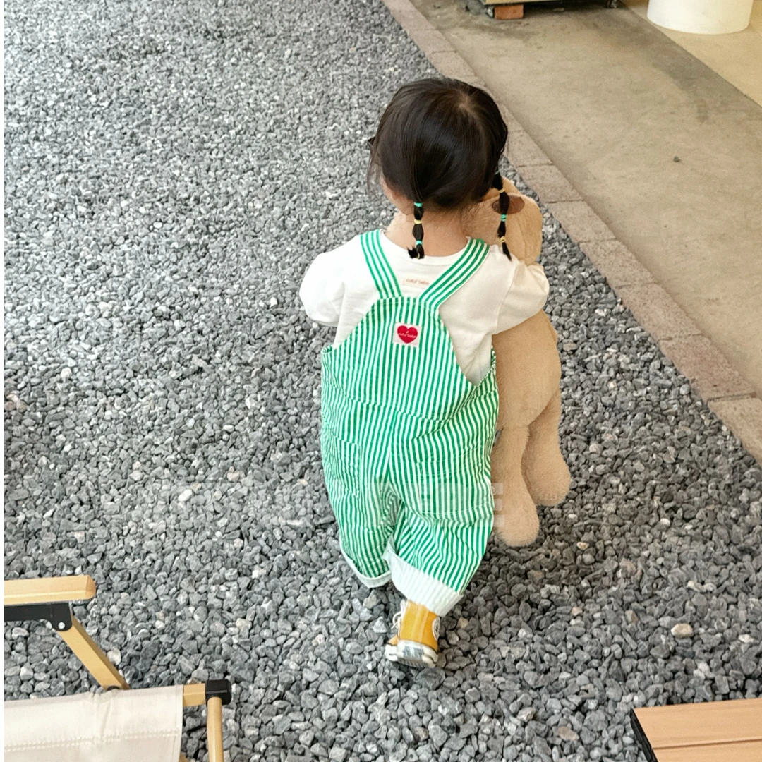 cutuibebe自制 男女宝宝春意盎然条纹背带裤