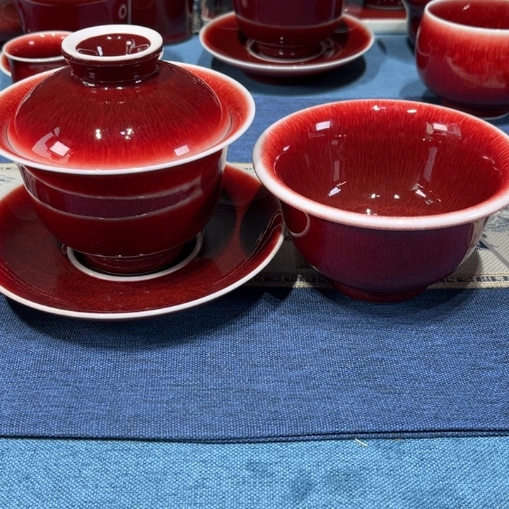 舒***）景德镇浅行窑盖碗套组