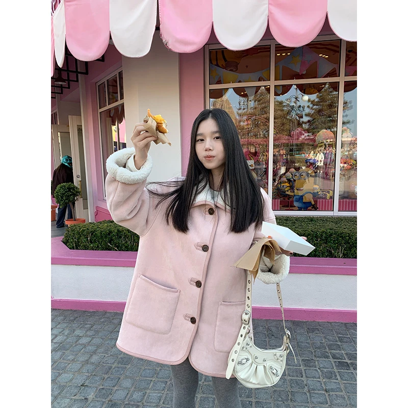 王少女YOKLASS 【清清】粉色翻领外套加厚保暖韩版上衣W27858S44