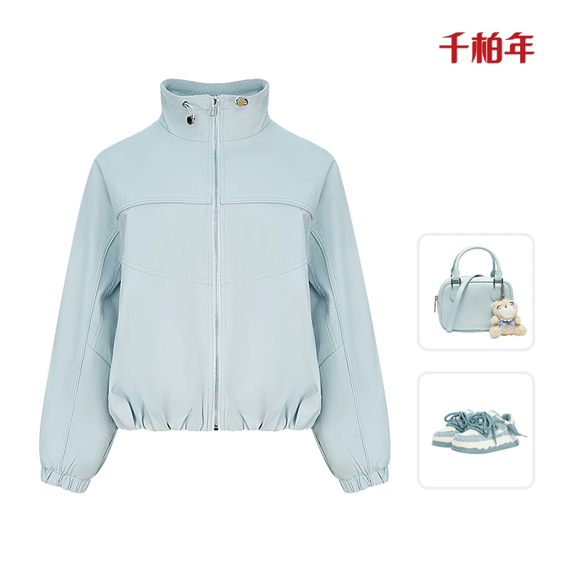 千柏年【风雨流年】气质百搭宽松立领拉链百搭短外套-C2007