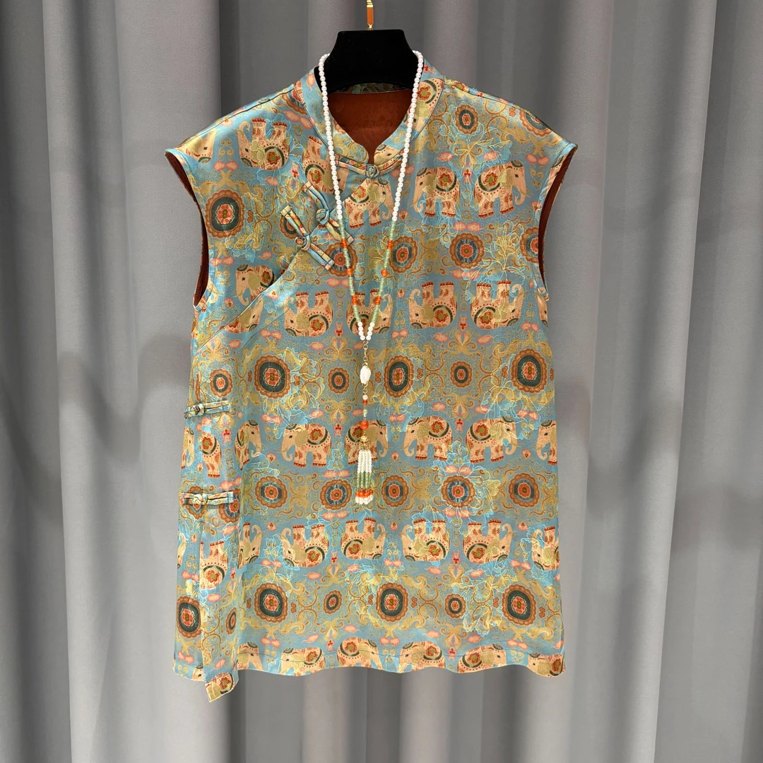 【宝相花】马甲夏季休闲圆领提花新中式百搭时尚显瘦新款